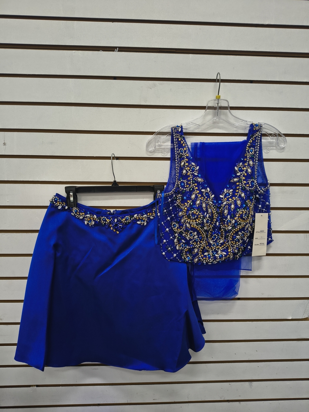 Embellished Cobalt Blue Two-Piece Prom Dress Set